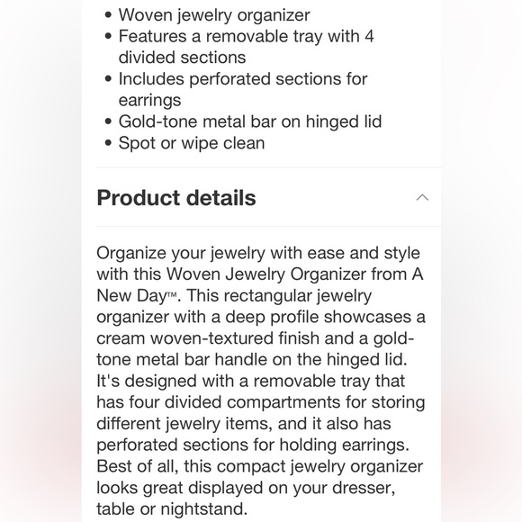 A NEW DAY NWT woven jewelry organizer w/ removable tray - Picture 4 of 5